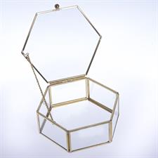 cofanetto esagonale vetro/metallo oro 13.5*12.8 h 5.2