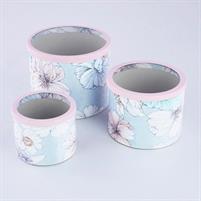 S/3 SCATOL TONDE DEC.FIORI VETRO/VELLUTO/CARTONE
