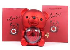 orsetto rosso con rosa stabilizzata e collana regalo