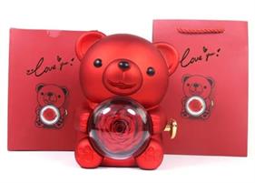 orsetto rosso con rosa stabilizzata e collana regalo